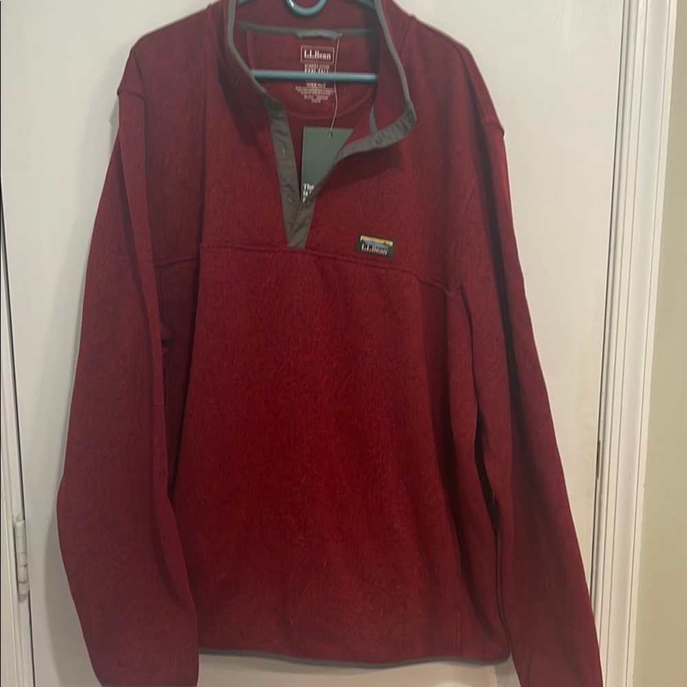 L.L. Bean Burgundy Fleece Pullover with Gray Trim